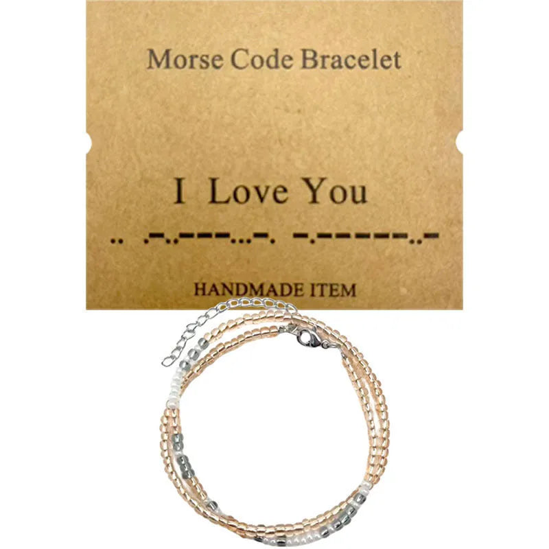 Moss Password Beads Bracelet with crystal string beads and stainless steel double layer geometric chamfered square pattern