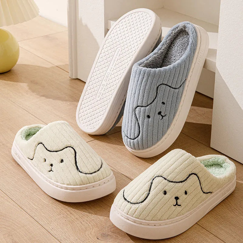 Striped cat slippers plush upper rubber sole non-slip indoor house shoes