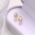 Geometric silver earrings with white crystal studs on 925 silver backing