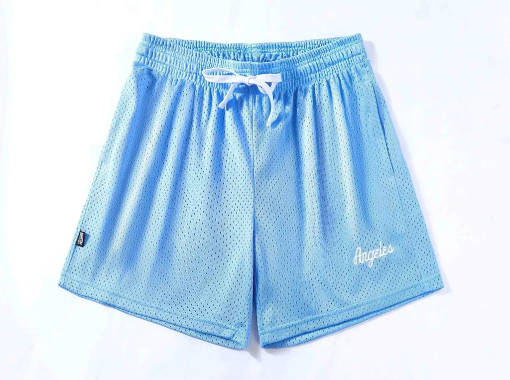 Men's black double-layer mesh sports shorts on a manikin, showing the textured design.