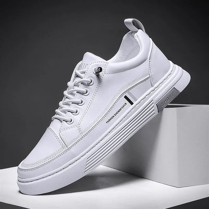 Men's black and white microfiber skateboard shoes with elastic band closure and rubber sole