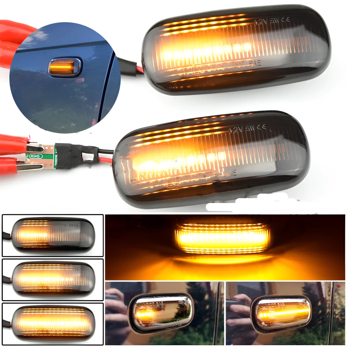 Car flowing water fender side light for Audi A4 RS4 2002-2005 ABS 13x7x5cm smoked black white