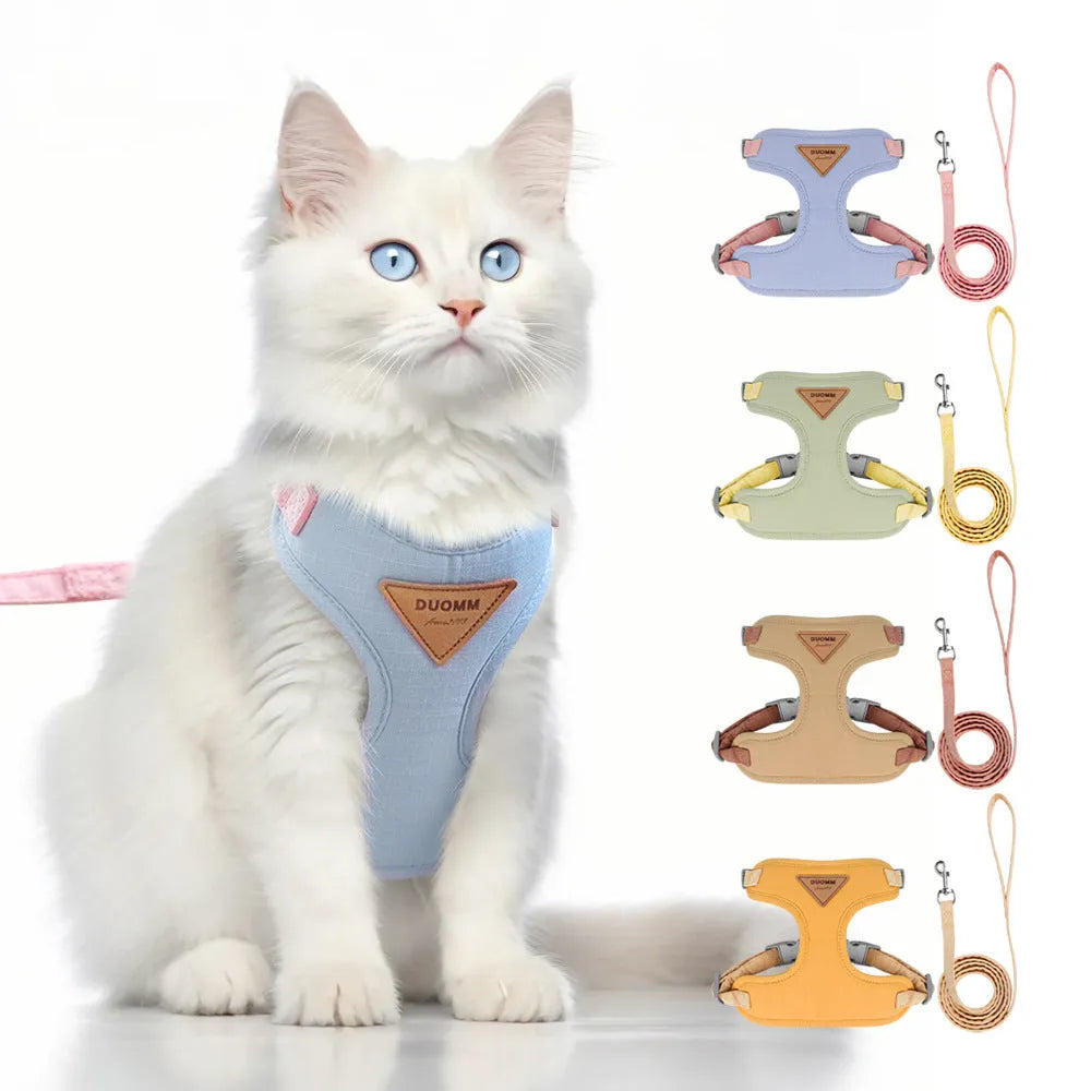 Cat chest harness and rope set in beige, sizes XS to L