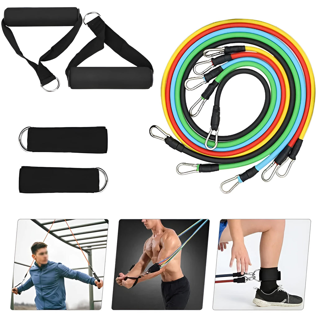 TPE elastic band rope with carabiner for home training, 5 resistance levels 15lb to 35lb