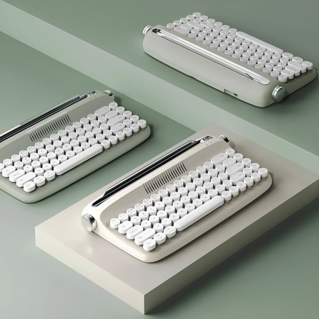 B307 Rechargeable Retro Bluetooth Wireless Keyboard with ABS Construction, Universal Compatibility, and Choose from White, Ivory Yellow, Green, Pink, or Sand Beige Colour Options
