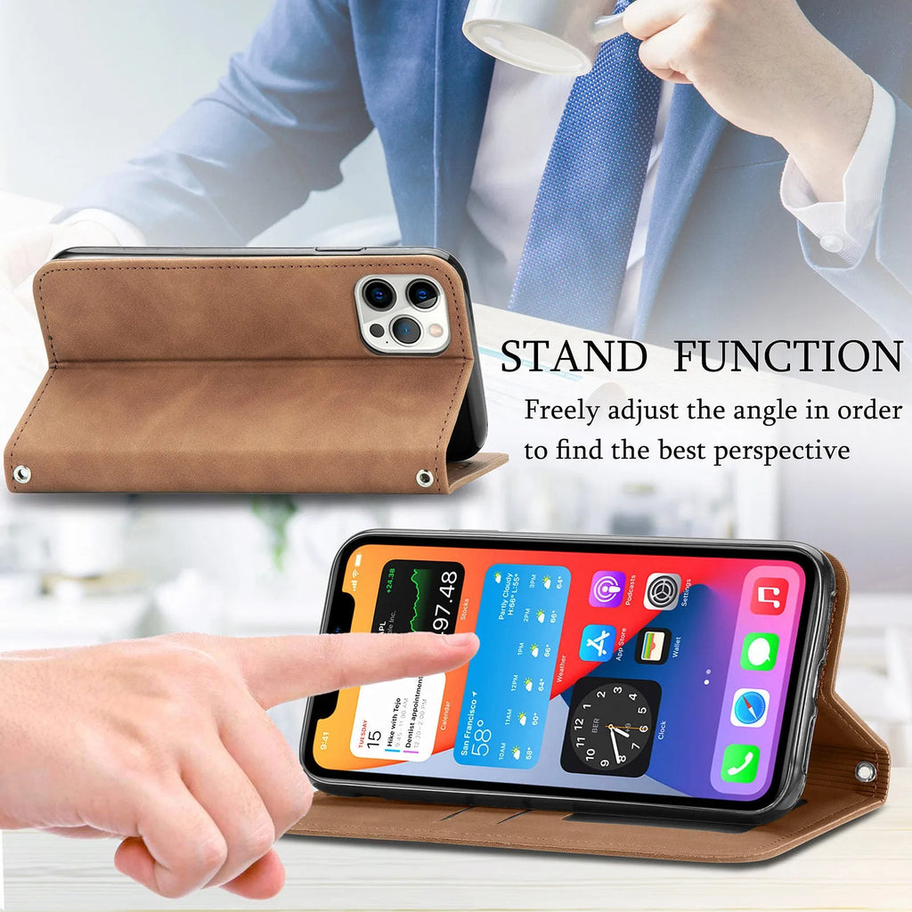 Blue TPU leather magnetic phone case with bracket for Apple iPhone models