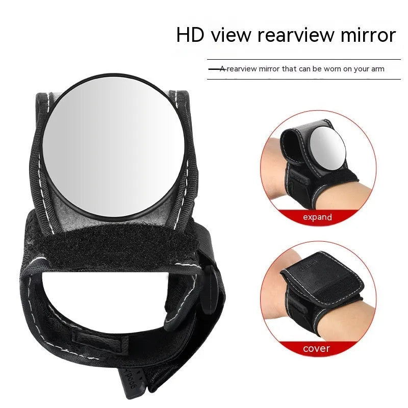 Black nylon bicycle wrist rear-view mirror with quick-fit attachment for handlebars or wrist