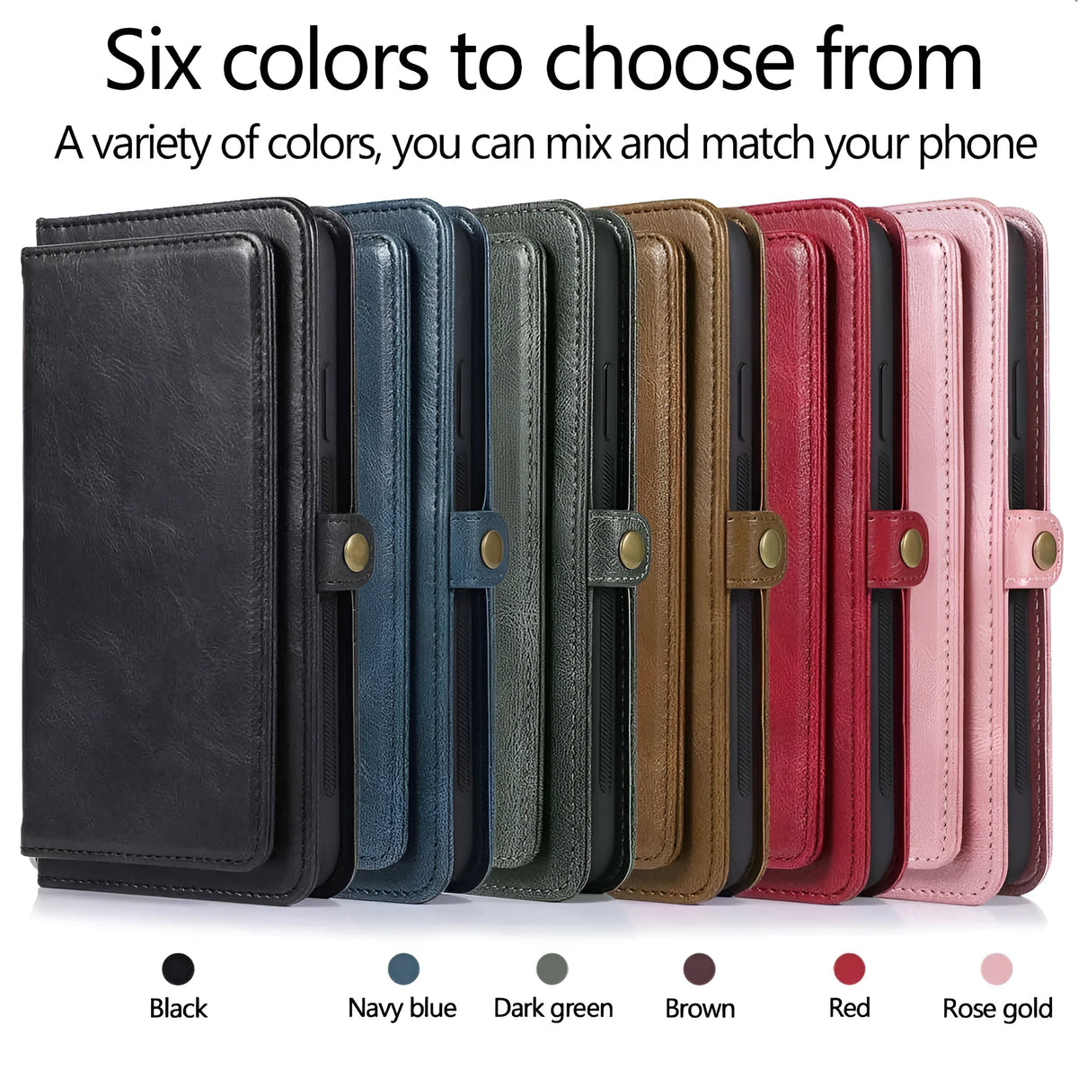 Multi-card leather crazy horse pattern magnetic suction phone case for Samsung with card slots and lanyard, black colour