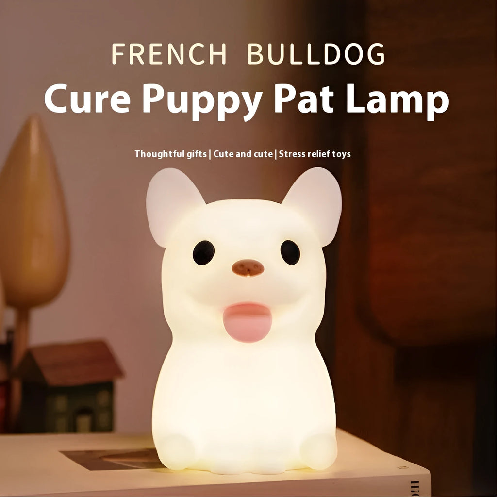 Silicone animal night light with USB charging port and touch dimming control in cartoon ox design