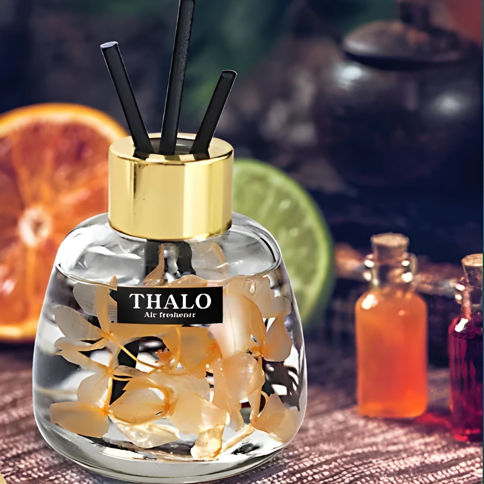 Glass bottle car fragrance ornament for loose incense in one of six colour options.