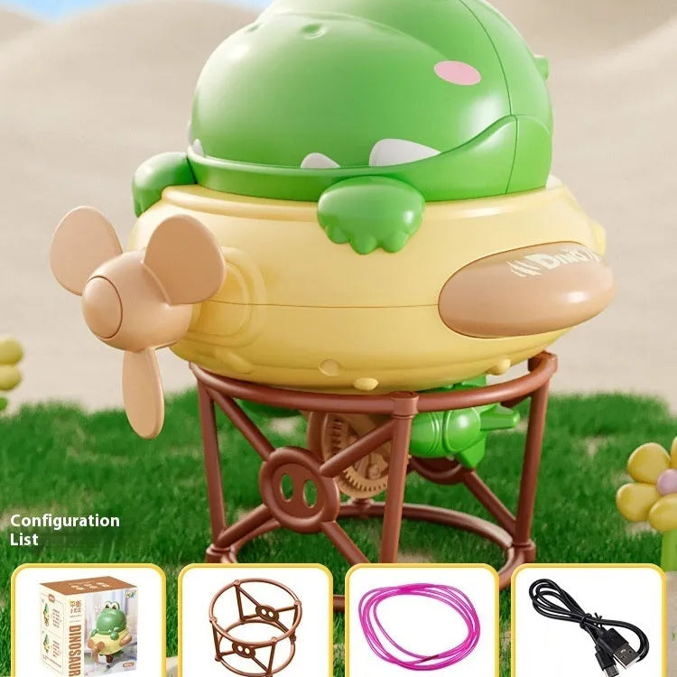 Green dinosaur wheelbarrow King electric walking wire toy on steel wire with balance rope holder