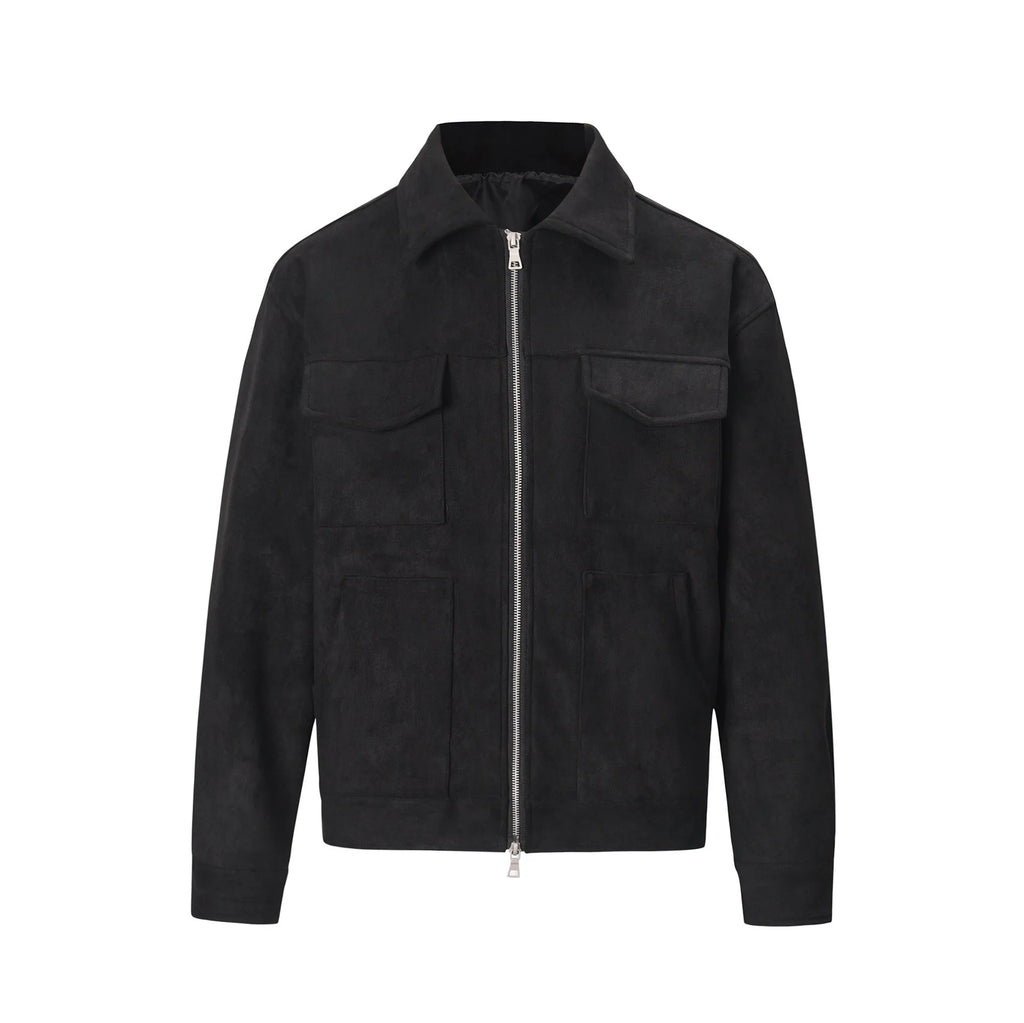 Thickened zip-front men's jacket in camel colour with large pockets and slim fit.