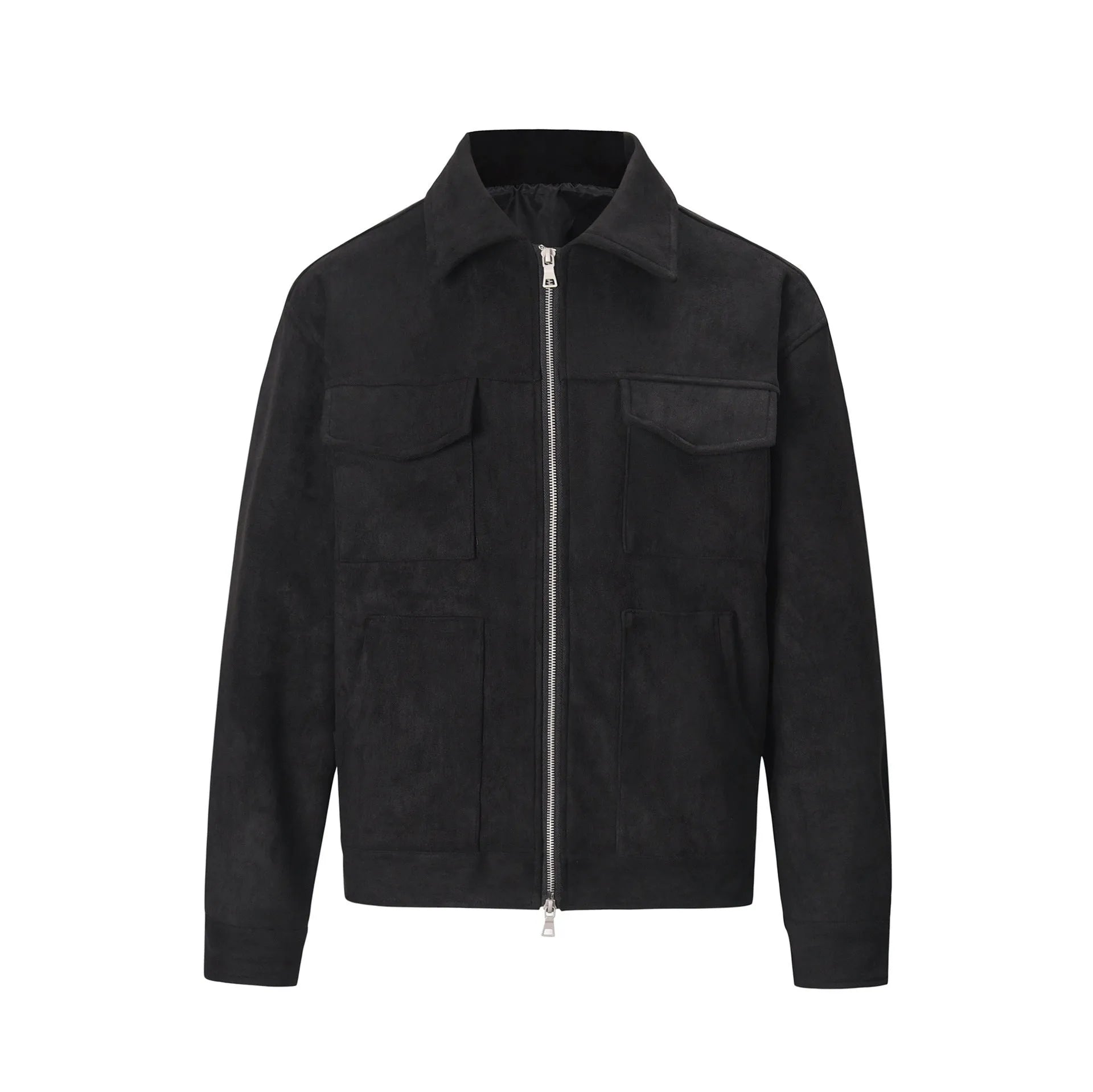 Thickened zip-front men's jacket in camel colour with large pockets and slim fit.