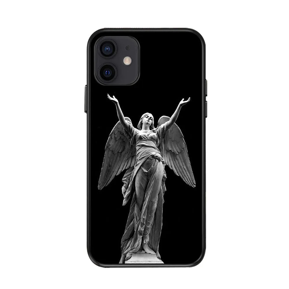 Retro sculpture couple painted TPU phone case for iPhone, simple European-style back cover in 527DS3 colour
