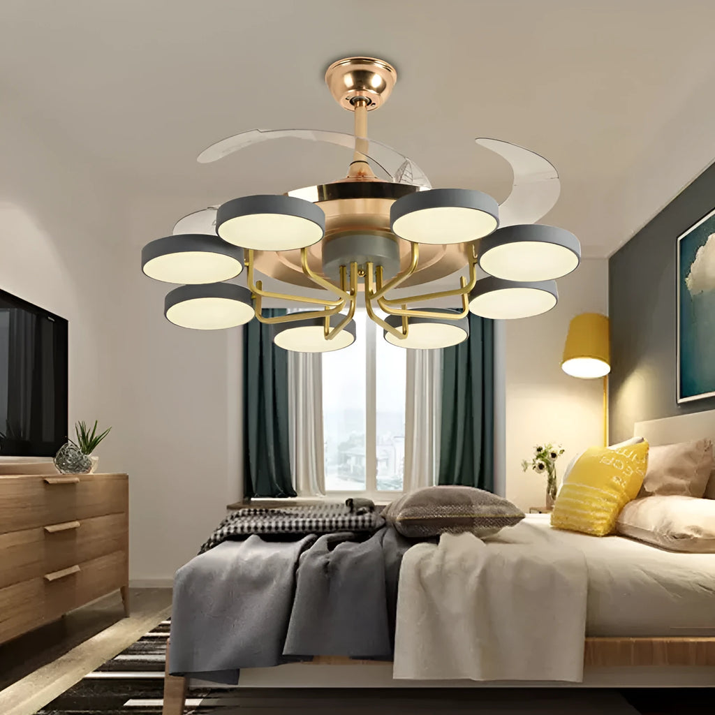 Modern Nordic ceiling fan lamp with 72W LED three colour dimming, 42 inch fan, gold mould finish