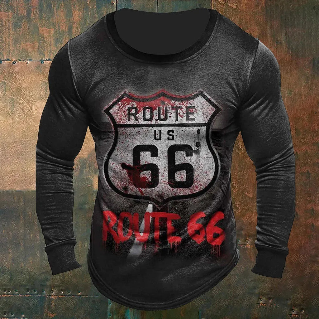 Men's slim fit long sleeve t-shirt with cartoon print, round neck, polyester fabric, size S to 6XL
