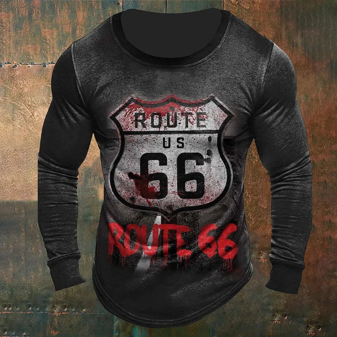 Men's slim fit long sleeve t-shirt with cartoon print, round neck, polyester fabric, size S to 6XL