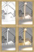 LED illuminated decorative picture showing scenic artwork with adjustable lighting in wooden frame
