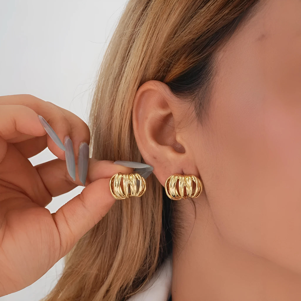 Gold metal ear loops with niche design for converting stud earrings into loop style
