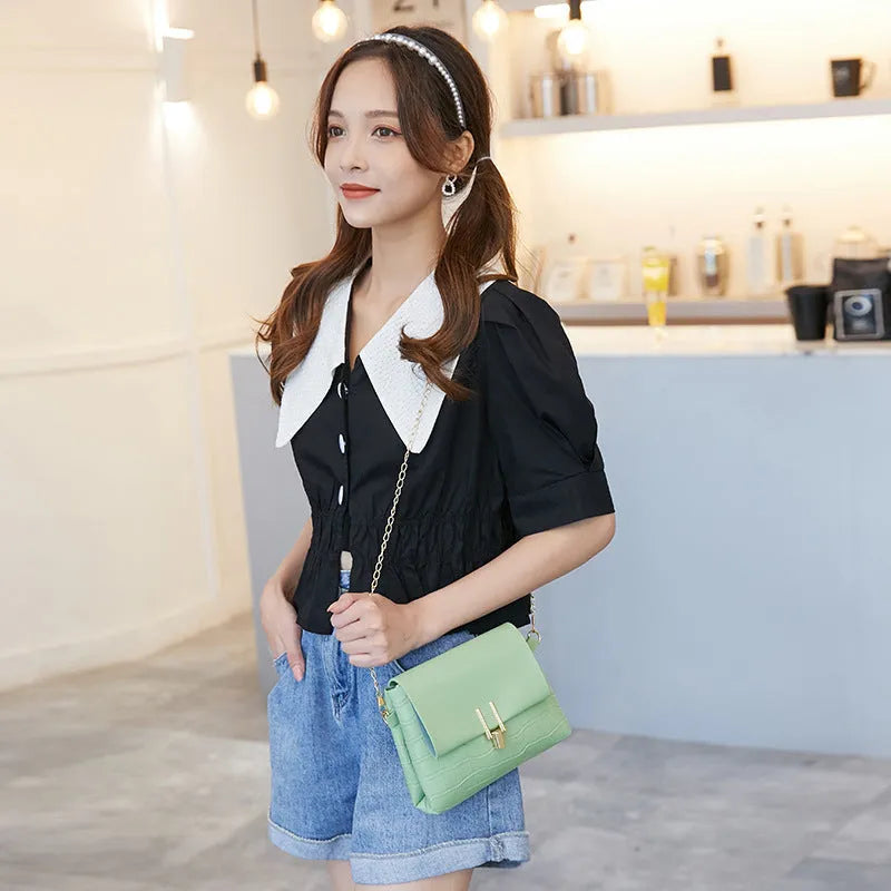 Stone pattern small square PU bag with chain strap in multiple colour options
