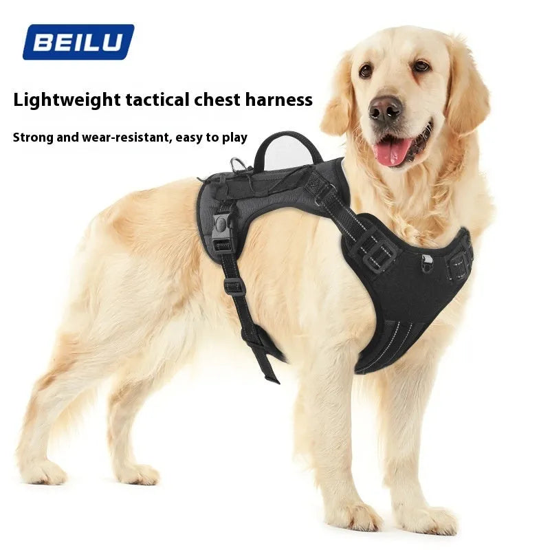 Polyester dog harness with hand holding rope in black, size medium, for anti breaking loose walking