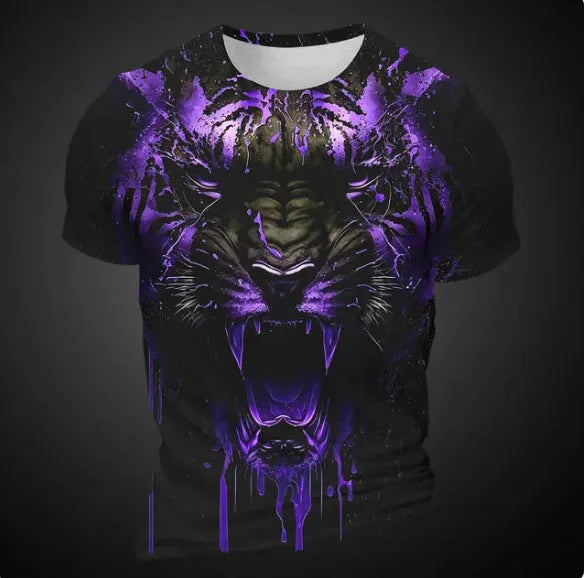 Men's 3D tiger pattern short sleeve T-shirt digital printing polyester fabric