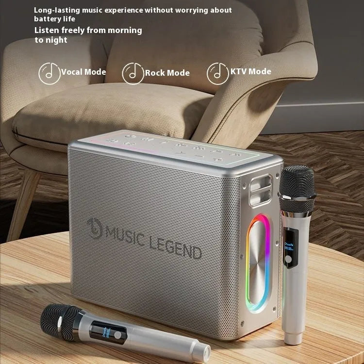 V60 outdoor Bluetooth karaoke speaker with dual microphones in black, 100W waterproof lithium battery portable PA system