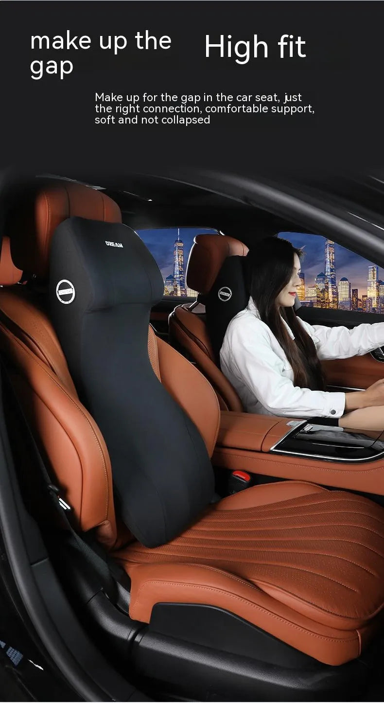 Automotive memory foam waist cushion and headrest pillow in black, brown, red, green, blue, grey colours