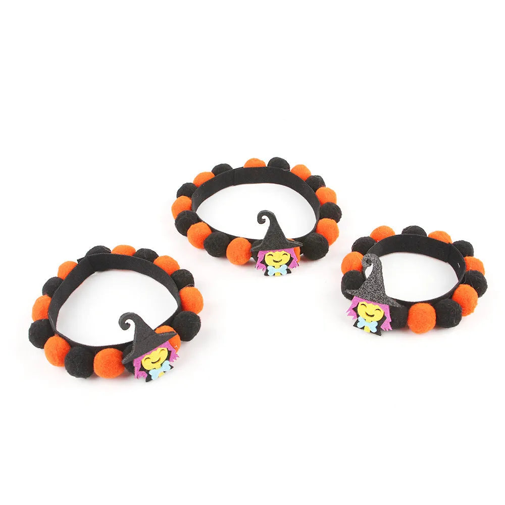 Halloween pet fur ball collar with pumpkin pirate skull witch decorations in S M L sizes