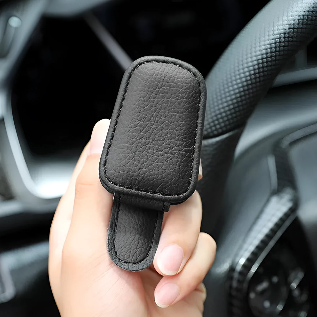 PU leather car sunglasses holder clip in universal size for sun visor mounting