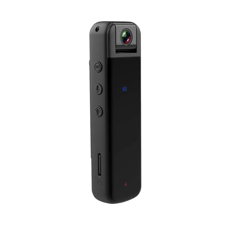 Black plastic HD clip-on magnetic recorder with video and photo functions, shown with optional 16GB memory card.