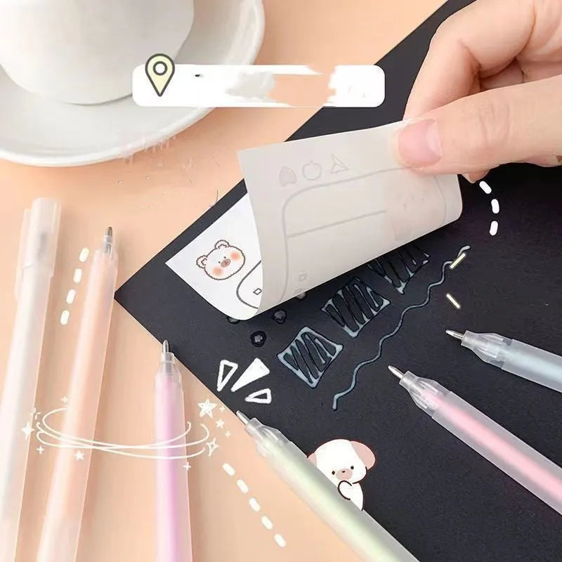 Macaroon colour dispensing pen with cap-pull mechanism in six colour options