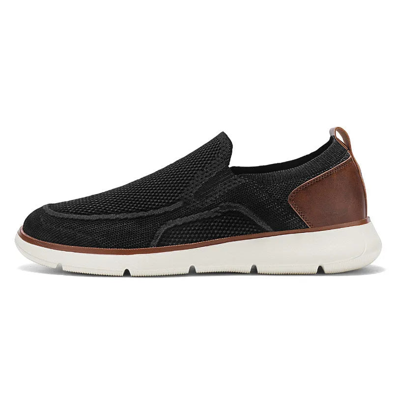 Breathable fly woven mesh men's casual shoes in khaki with hollow-out design and flat heel