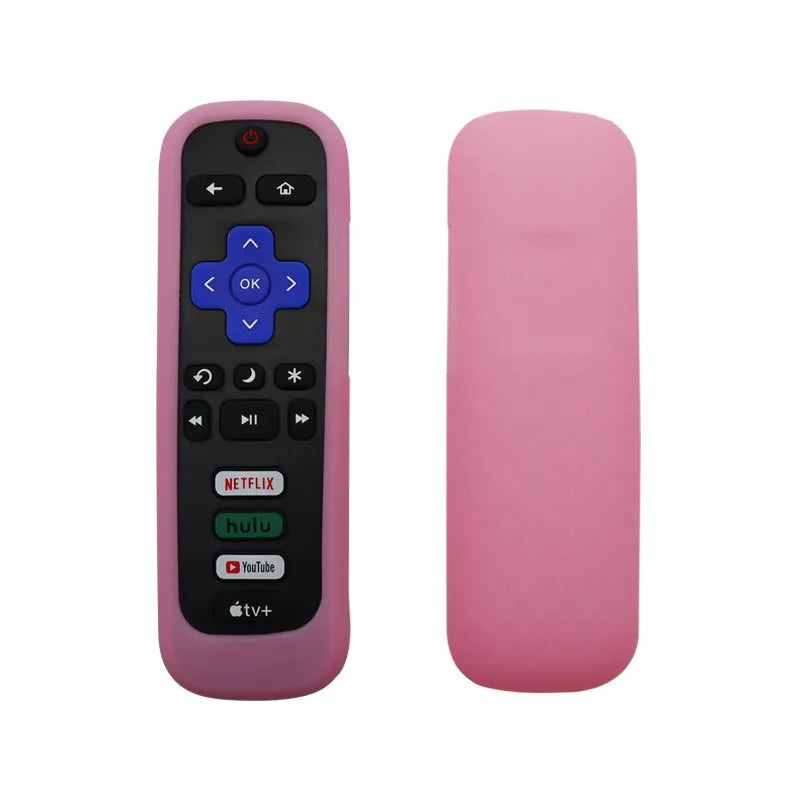 Luminous silicone remote control protective sleeve for daily use, long shape, available in blue, green, purple, and pink colours.