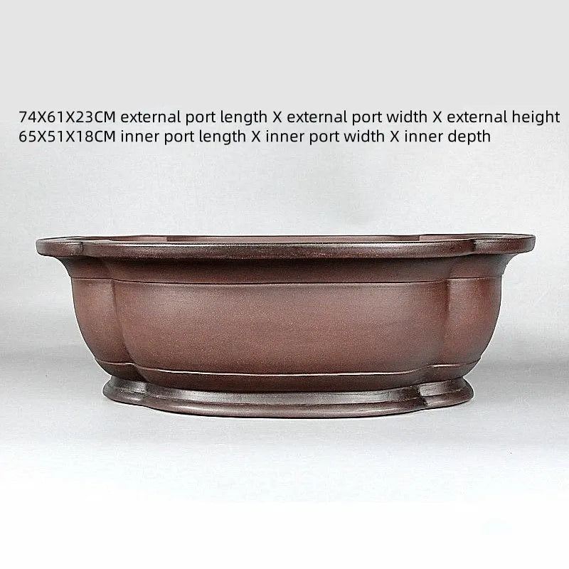 Handmade antique crabapple shaped purple clay ceramic flowerpot, large rectangular planter.