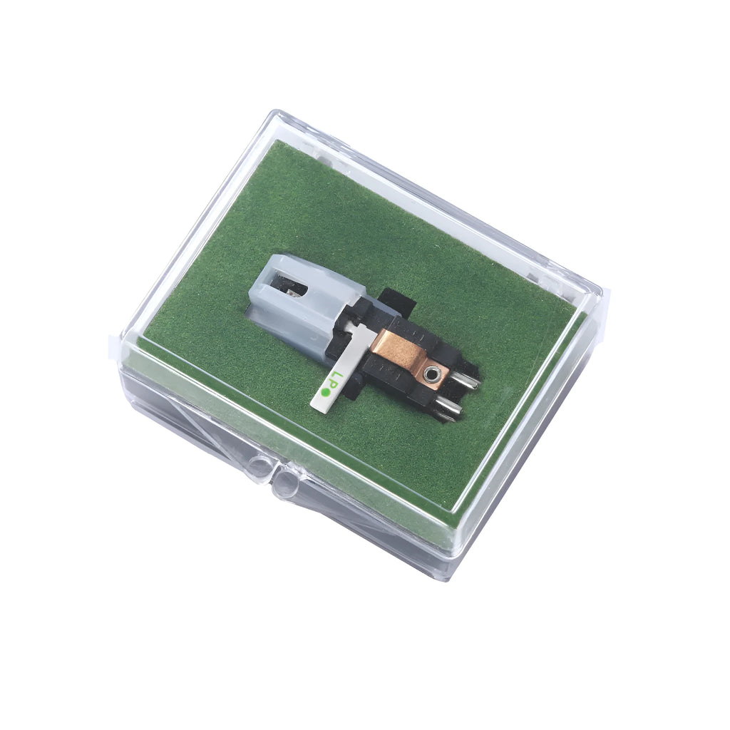 A record player magnetic cartridge with a black ABS shell, measuring 28mm by 10mm.