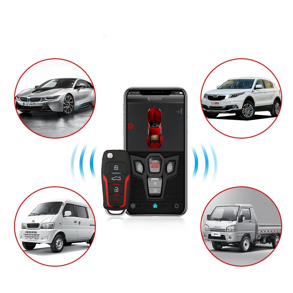 Red and frosted black one-way remote control car alarm with two remote controls for 3000m vehicle protection