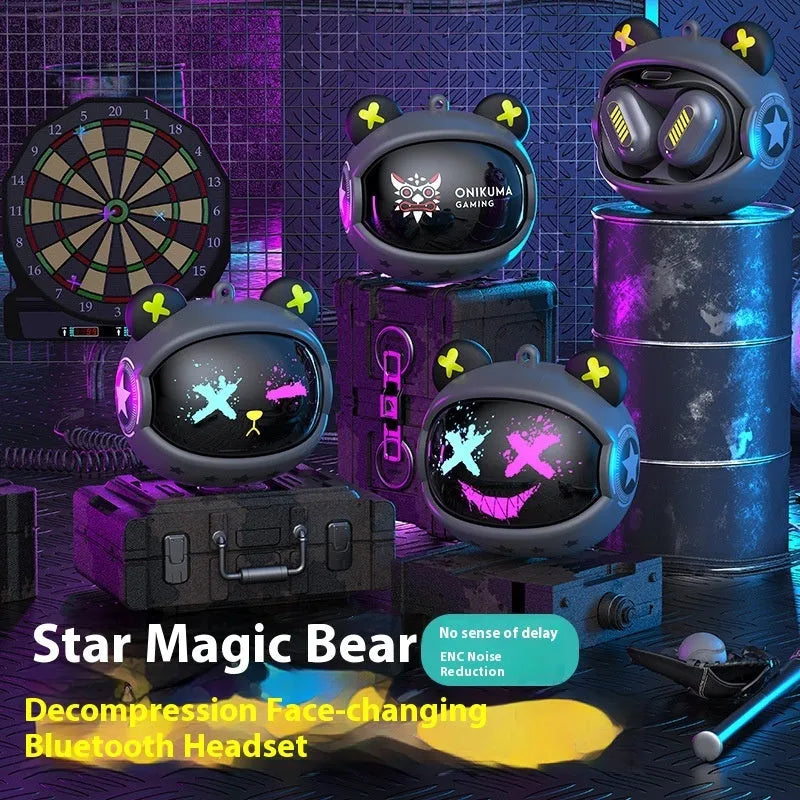 Star Magic Bear wireless Bluetooth in-ear gaming headset in white with creative bear design