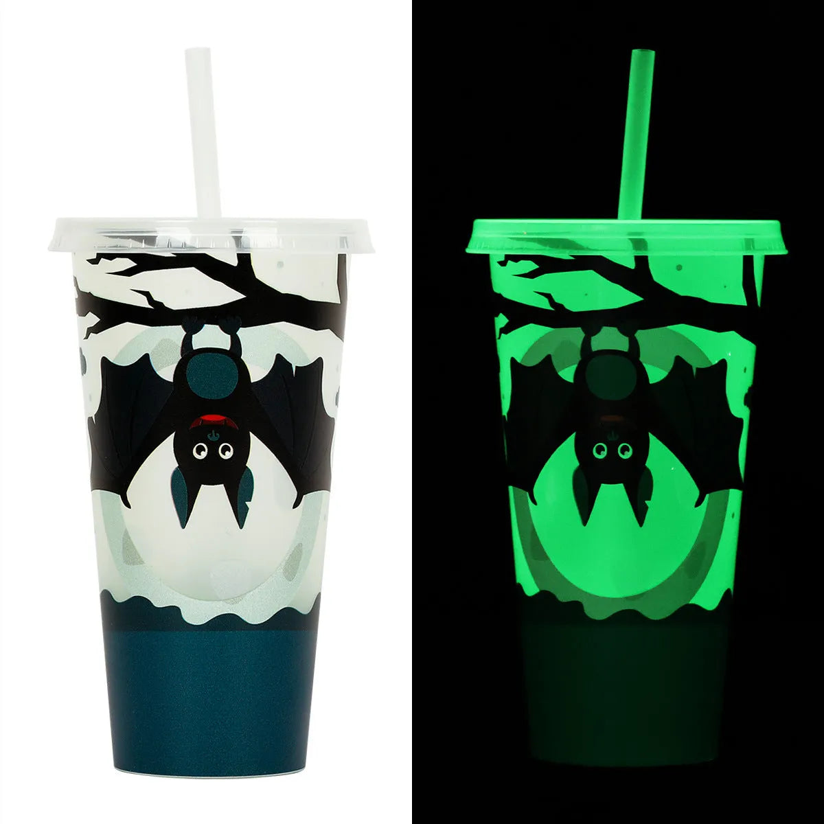 720ml plastic Halloween luminous straw cup with colourful design