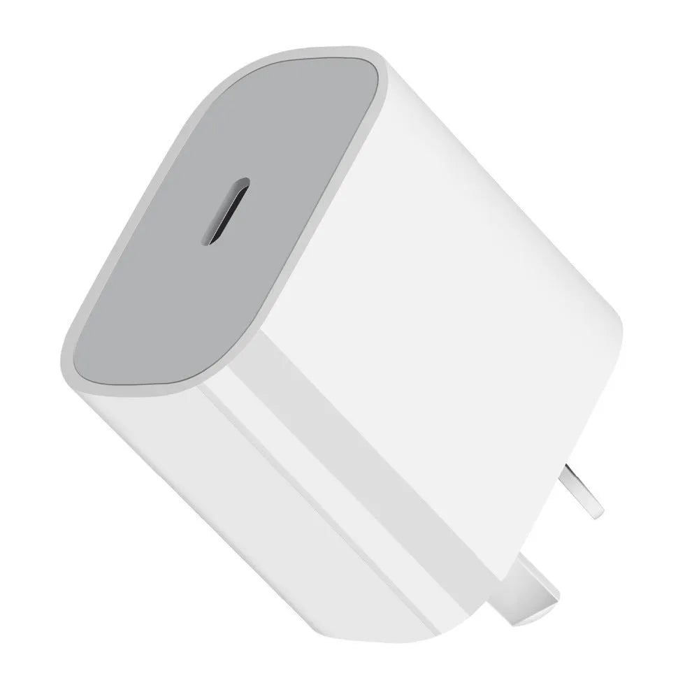 White 20W PD charger with Type-C interface showing international socket compatibility