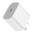 White 20W PD charger with Type-C interface showing international socket compatibility