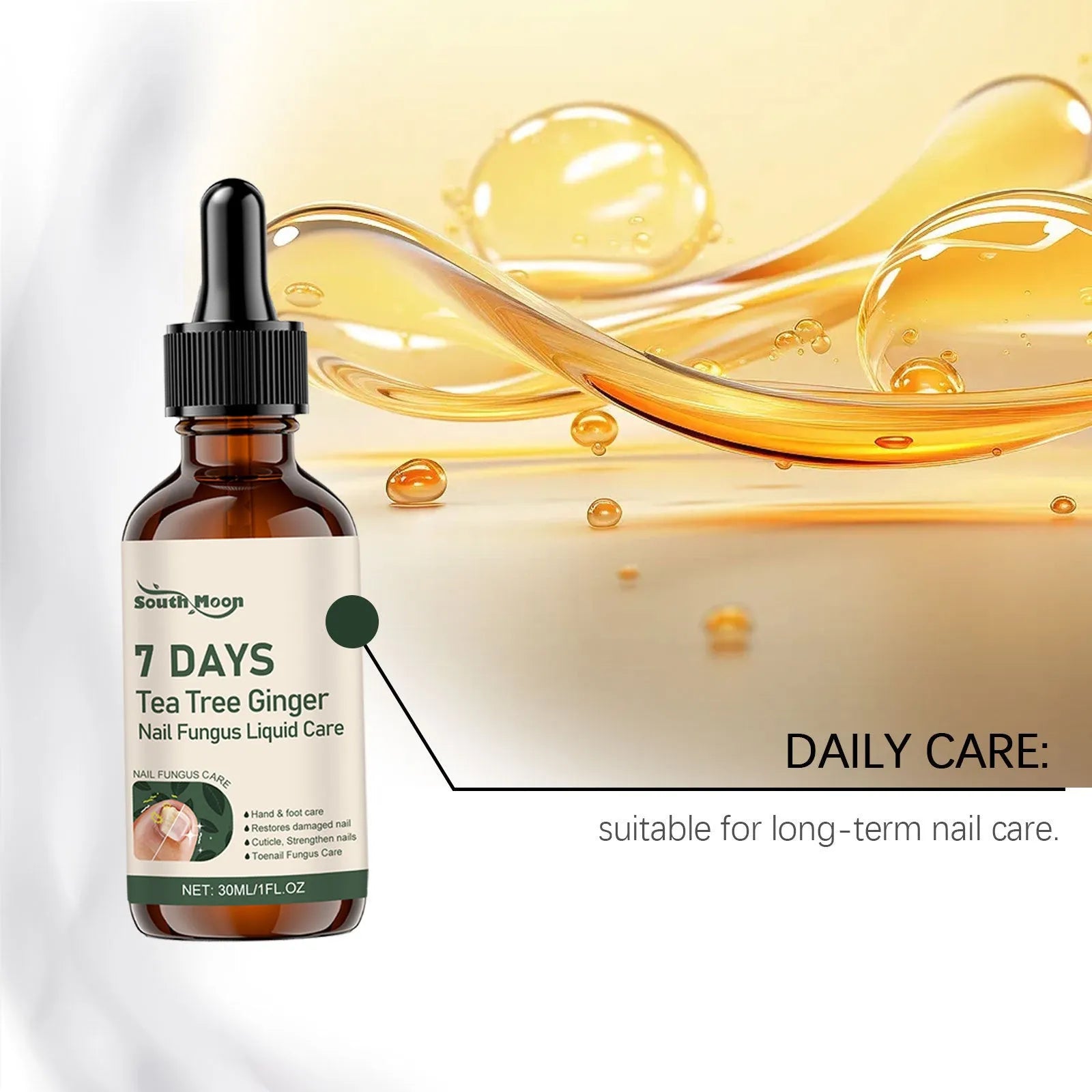 30ml bottle of mild nail brightening and nourishing care solution for daily use.