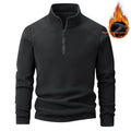 Men's stand collar half-zip long sleeve fleece sweatshirt in dark gray, loose fit, front view