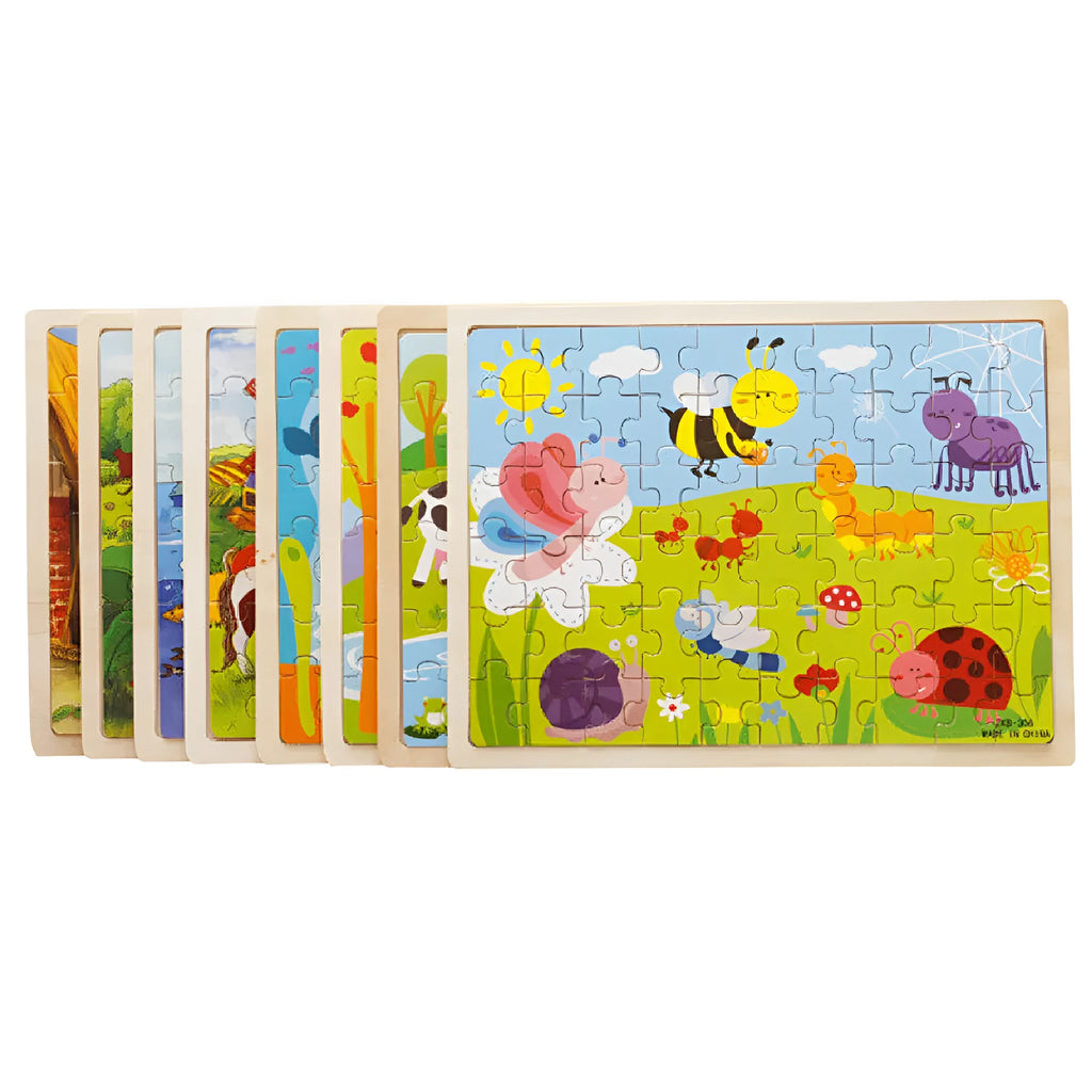 Wooden 60-piece early education puzzle for ages 3-6, 28 x 22.5 x 0.5 cm board, eight themed options