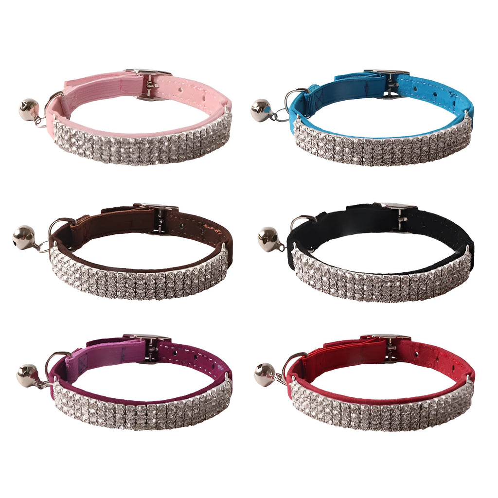 Flannel cat collar with elastic buckle and textured gang drill design in multiple colours.