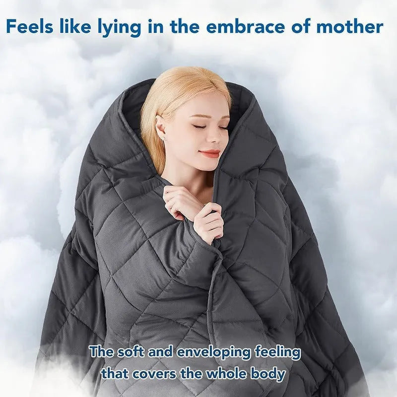 Solid grey polyester weighted blanket 152x203cm on a sofa with European style