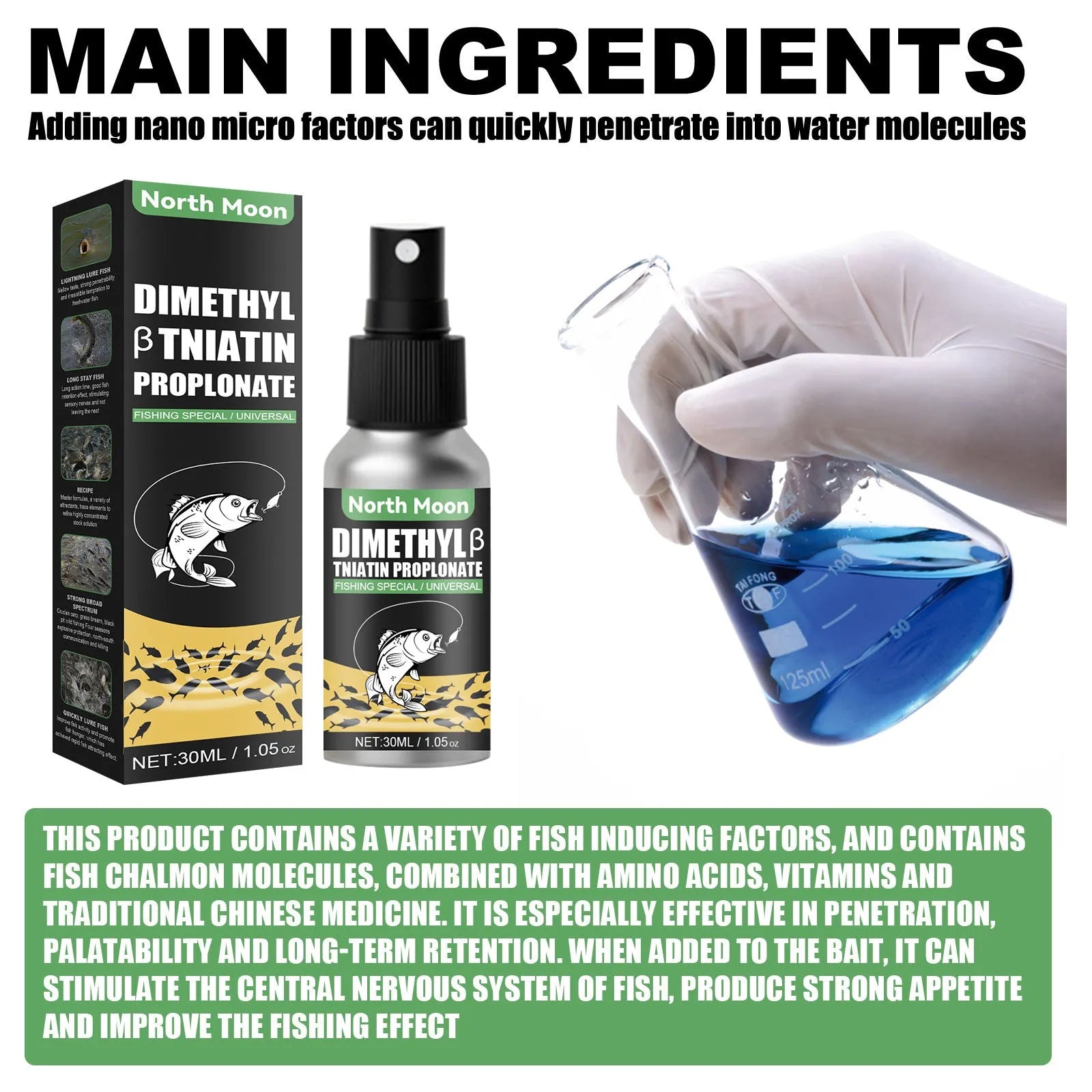 Fish attractant phagostimulant bait additive in 30ml clear liquid bottle for wild fishing angling