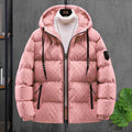 Men's hooded padded cotton coat, thickened polyester, sizes M to 5XL, colours white black coffee pink