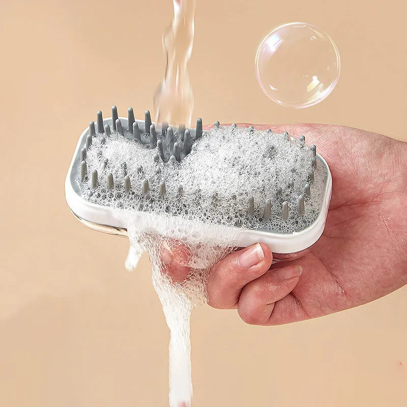 Silicone pet bath brush with flexible bristles for washing cats and dogs in bath