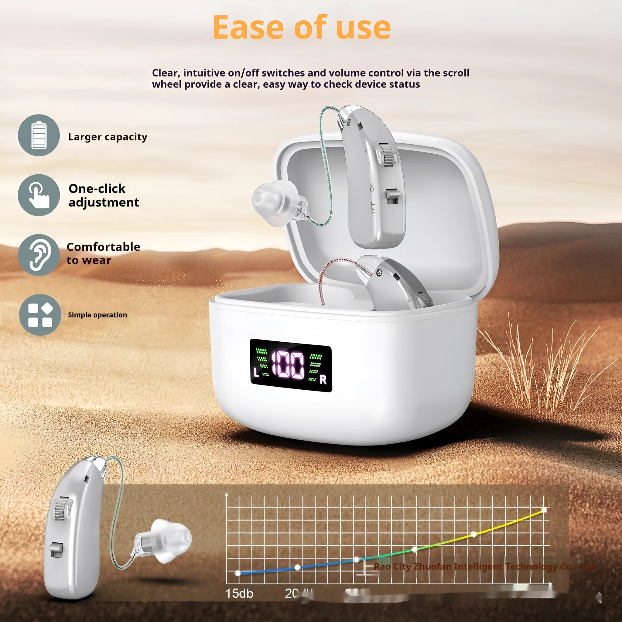 Silver USB charging hearing aid for the elderly with noise reduction